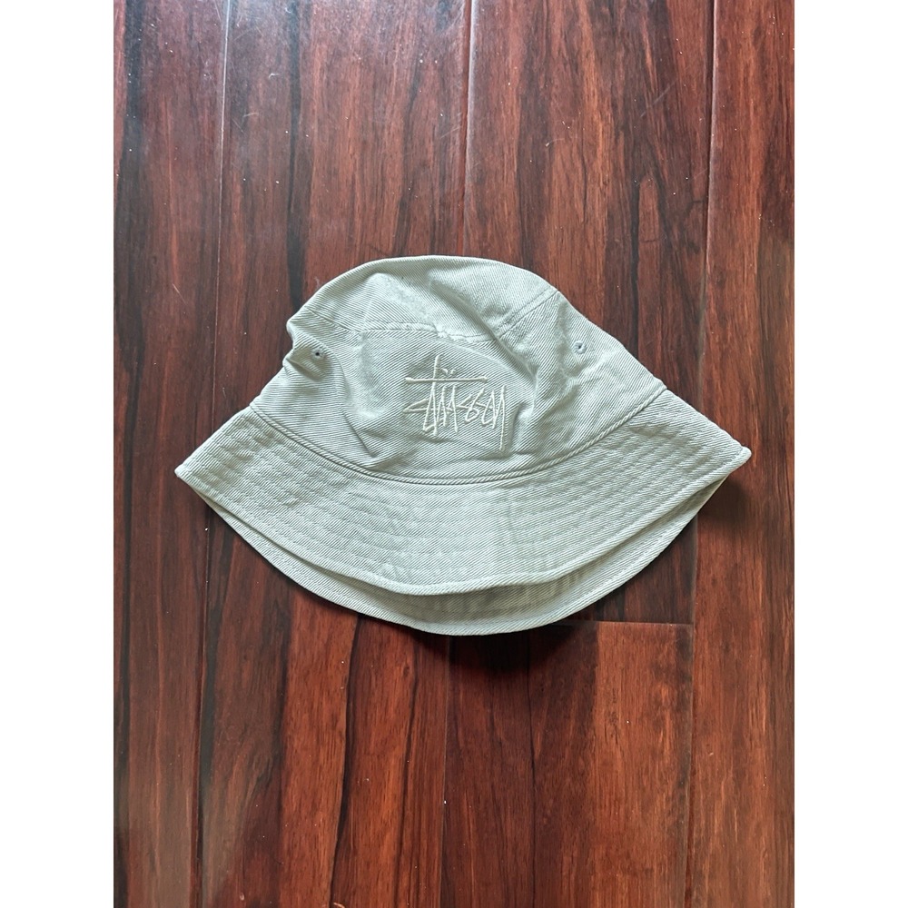 Stussy Bucket Hat Beige Cream White Logo Adult Size Small/Medium Preowned